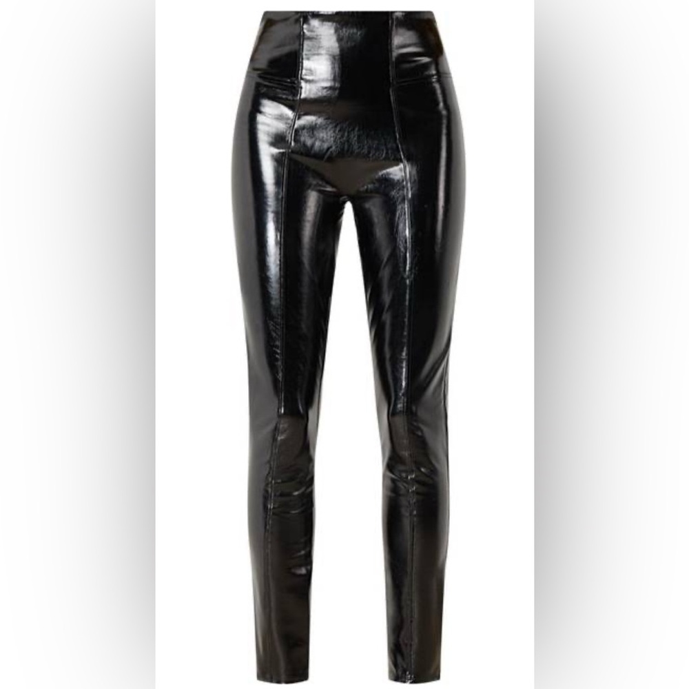 #744 Spanx Black faux patent Leather Pants large